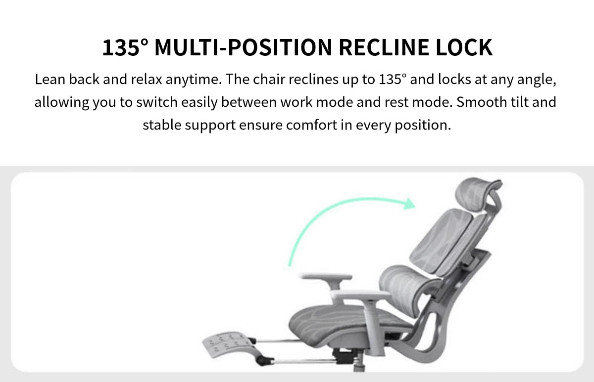 Comfortable Ergonomic Mesh Office Chair with Adaptive Lumbar Support, 135° Recline, and Footrest for Home, Office, and Gaming BGY-1034 — Detail image 8