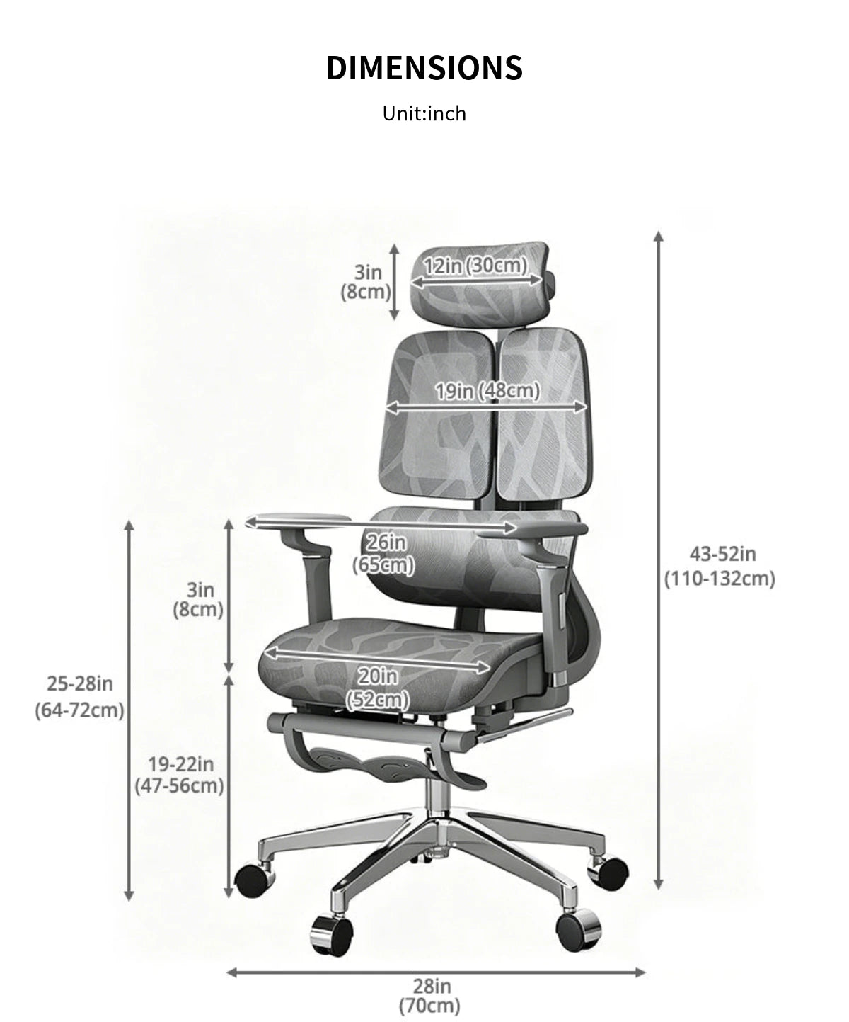 Comfortable Ergonomic Mesh Office Chair with Adaptive Lumbar Support, 135° Recline, and Footrest for Home, Office, and Gaming BGY-1034 — Detail image 12