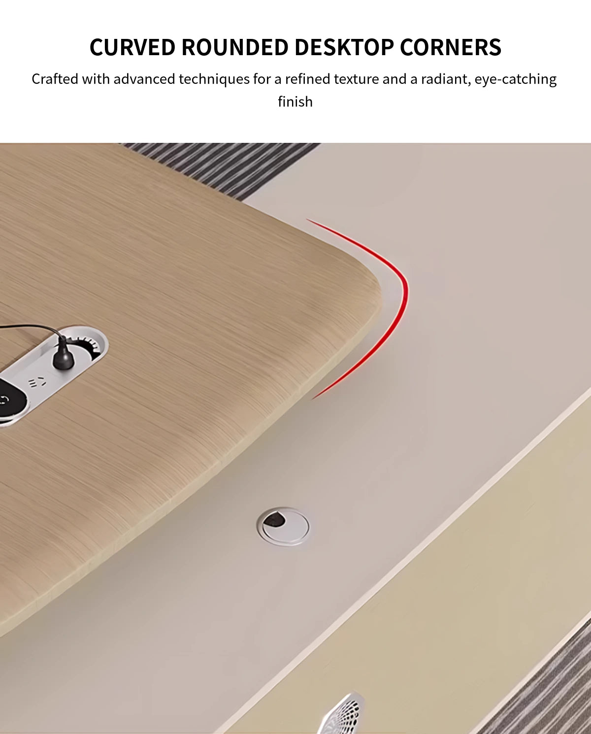 Modern Executive Desk with Curved, Cable Management & Side Storage for Home Office — Detail image 4