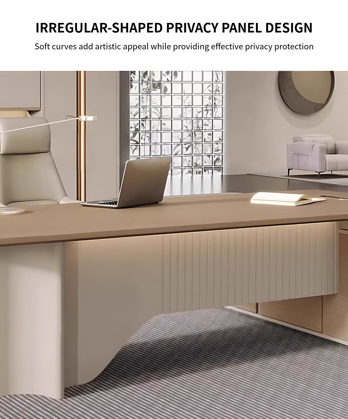Modern Executive Desk with Curved, Cable Management & Side Storage for Home Office — Detail image 5