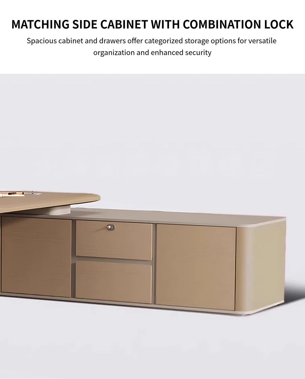 Modern Executive Desk with Curved, Cable Management & Side Storage for Home Office — Detail image 8