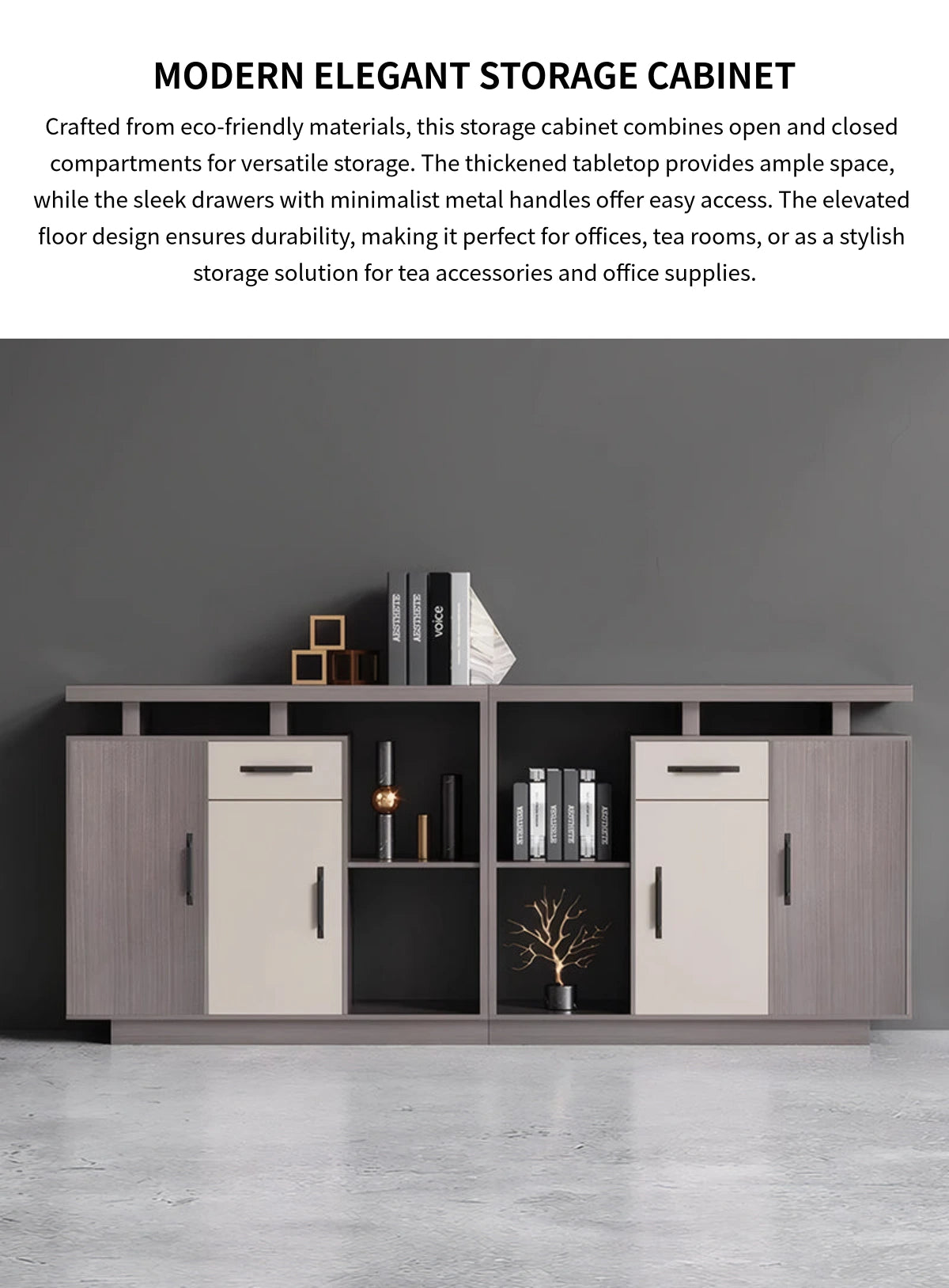 Elegant Eco-friendly Storage Cabinet with Thickened Top and Open & Closed Compartments for Offices & Tea Rooms CWG-2204 — Detail image 1