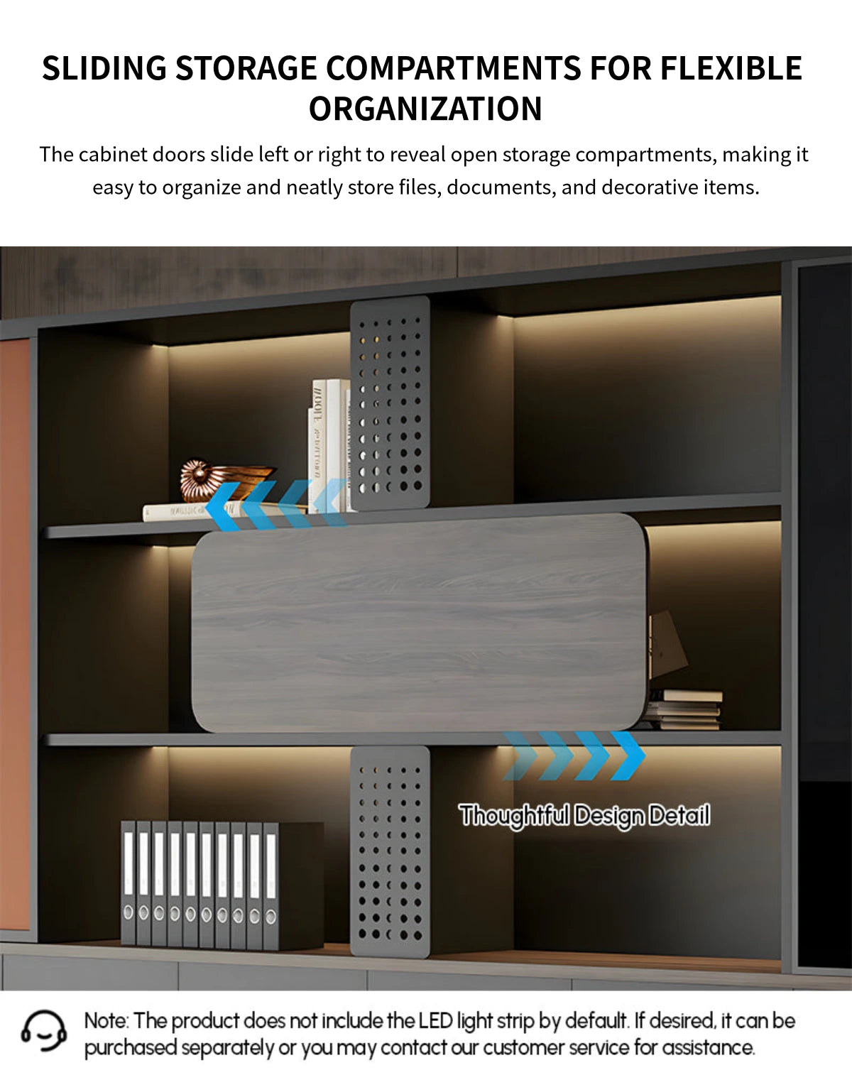 Modern Executive Desk 63-157 in Wide with Modular, Curved & LED Lighting for Home Office — Detail image 6