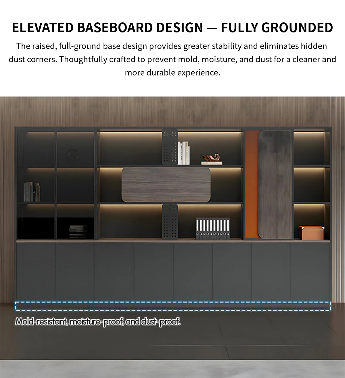 Modern Executive Desk 63-157 in Wide with Modular, Curved & LED Lighting for Home Office — Detail image 9