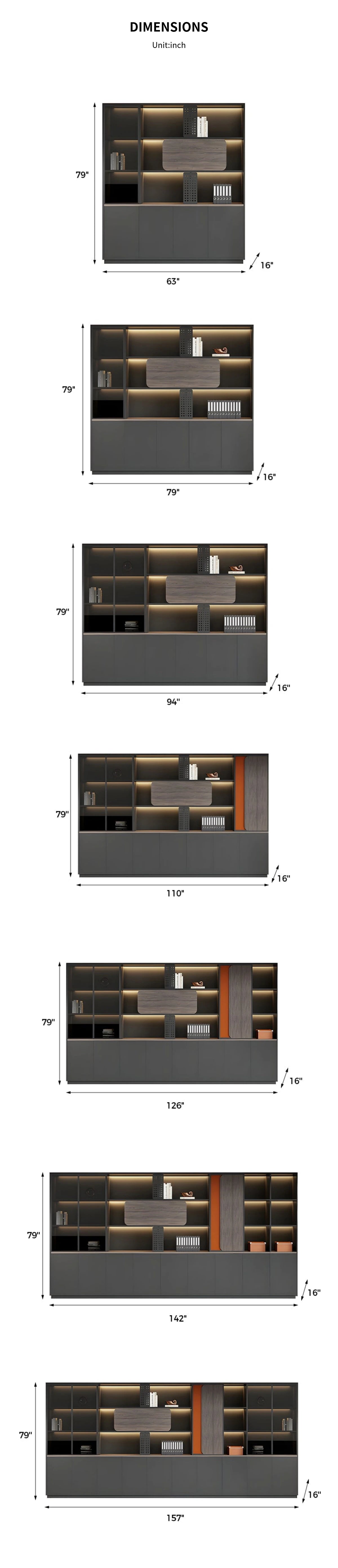 Modern Executive Desk 63-157 in Wide with Modular, Curved & LED Lighting for Home Office — Detail image 12