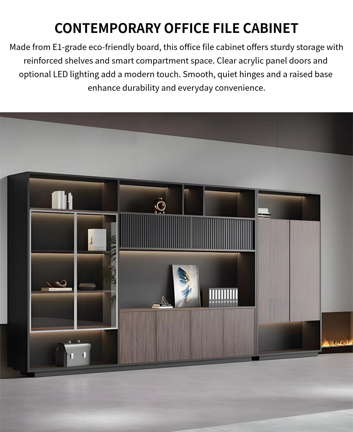Modern Executive Desk with Glass Top, LED Lighting & Soft-Close for Home Office — Detail image 1