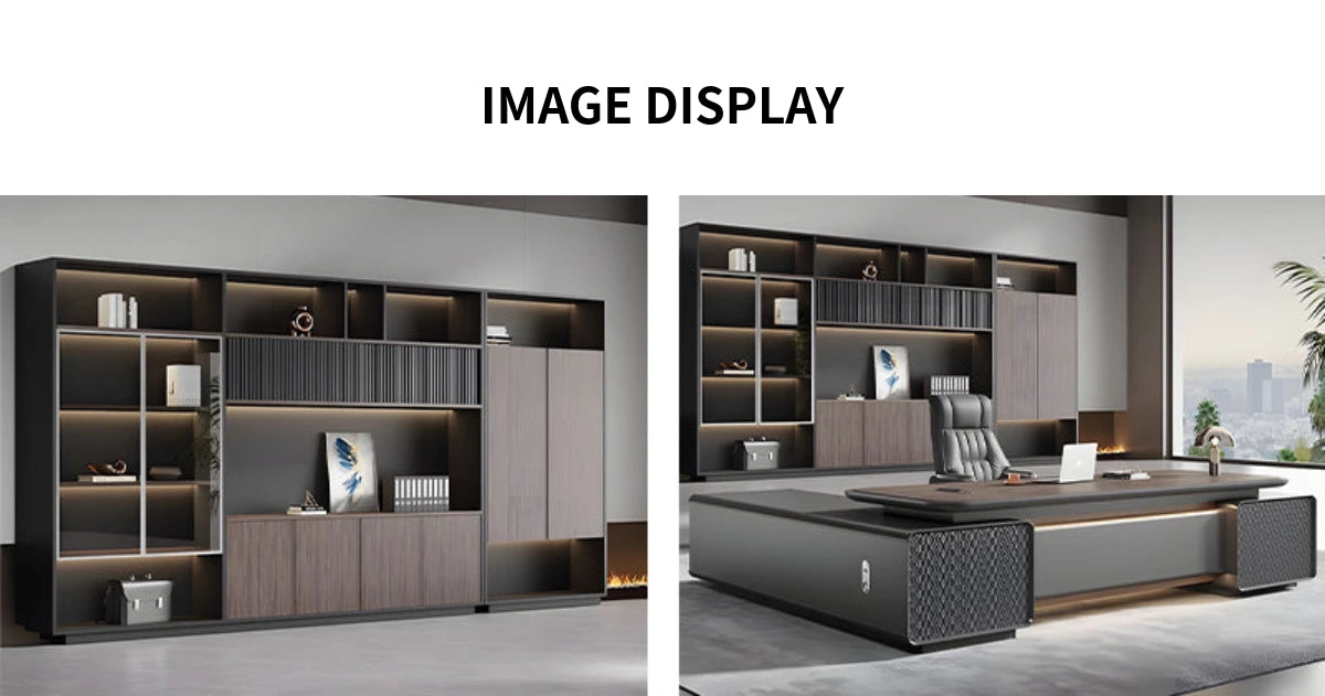 Modern Executive Desk with Glass Top, LED Lighting & Soft-Close for Home Office — Detail image 12