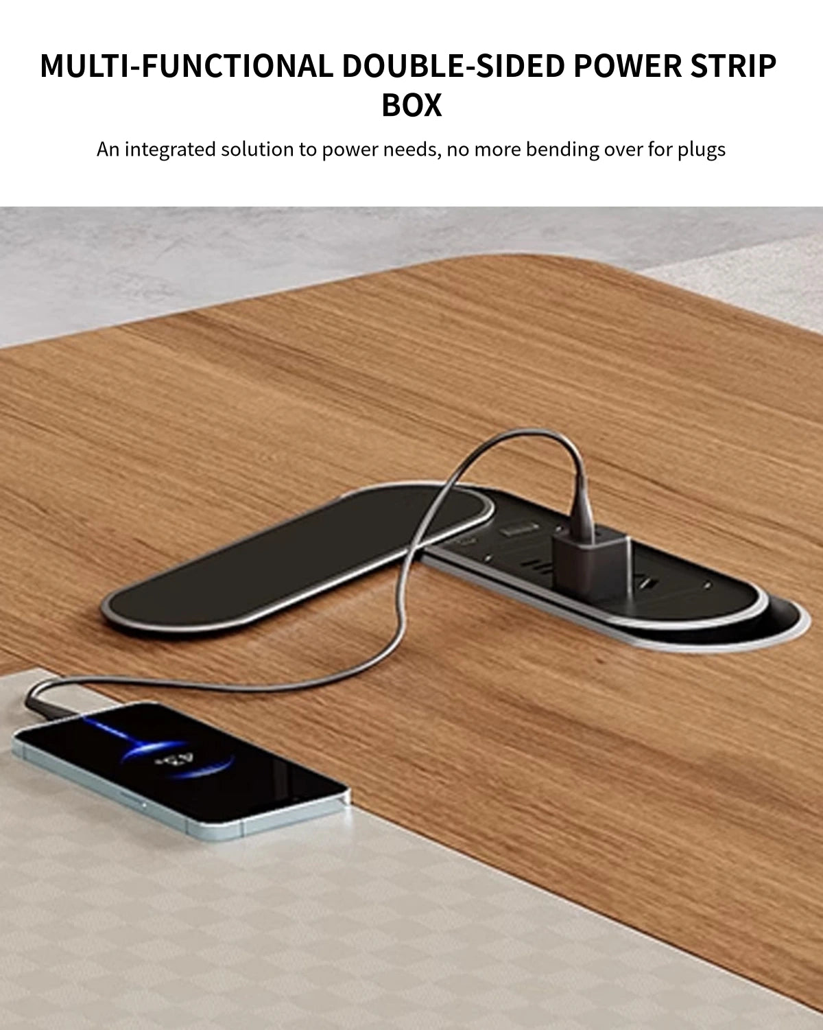 Modern Executive Desk with Curved, Cable Management & LED Lighting for Home Office — Detail image 3