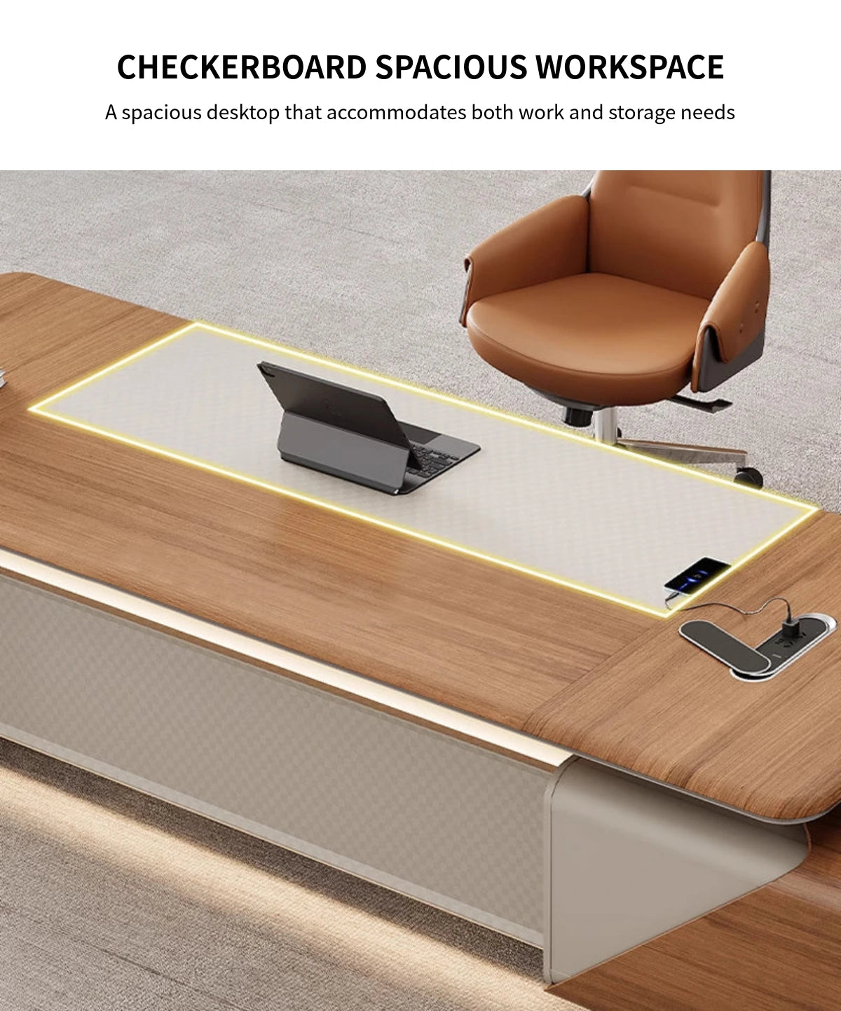 Modern Executive Desk with Curved, Cable Management & LED Lighting for Home Office — Detail image 5