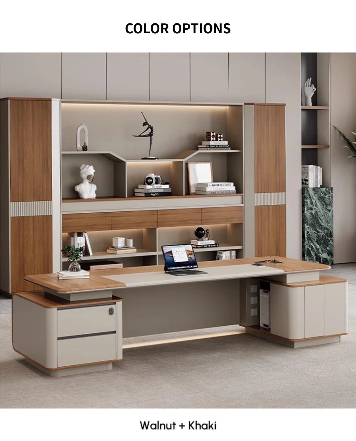 Modern Executive Desk with Curved, Cable Management & LED Lighting for Home Office — Detail image 13