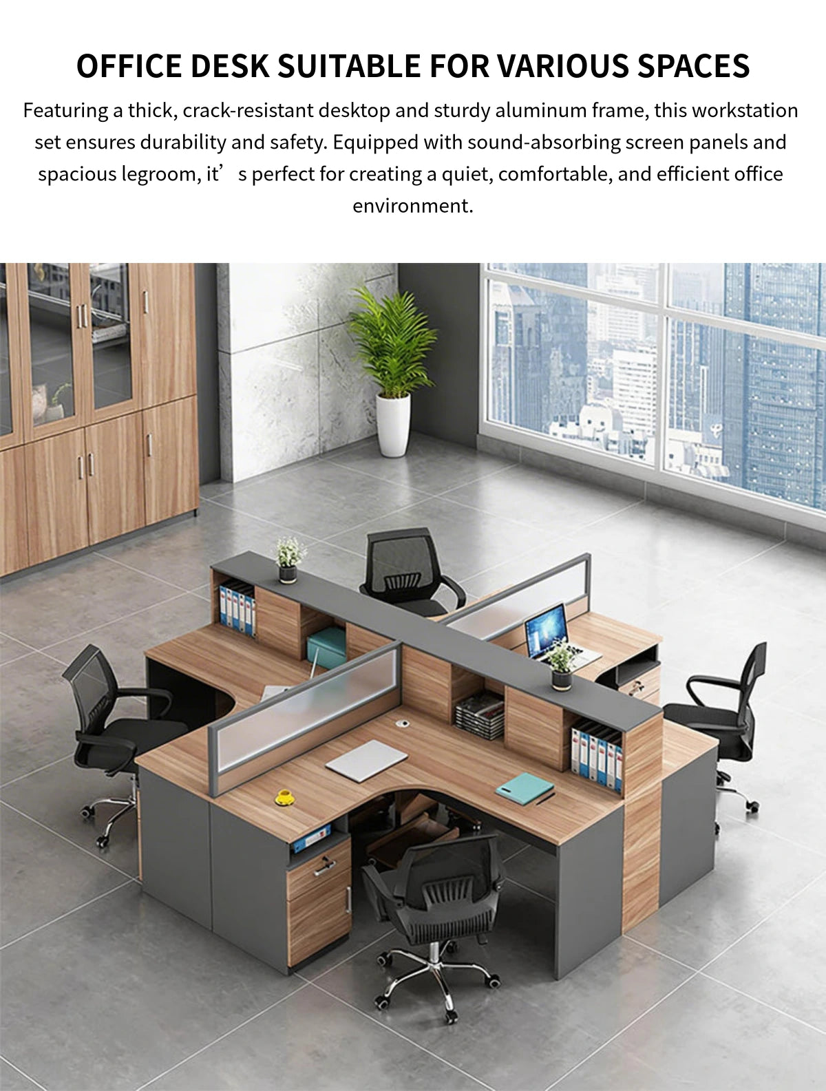 Office Workstation Desk 55-220 in Wide with Privacy Panel for Home Office — Detail image 1