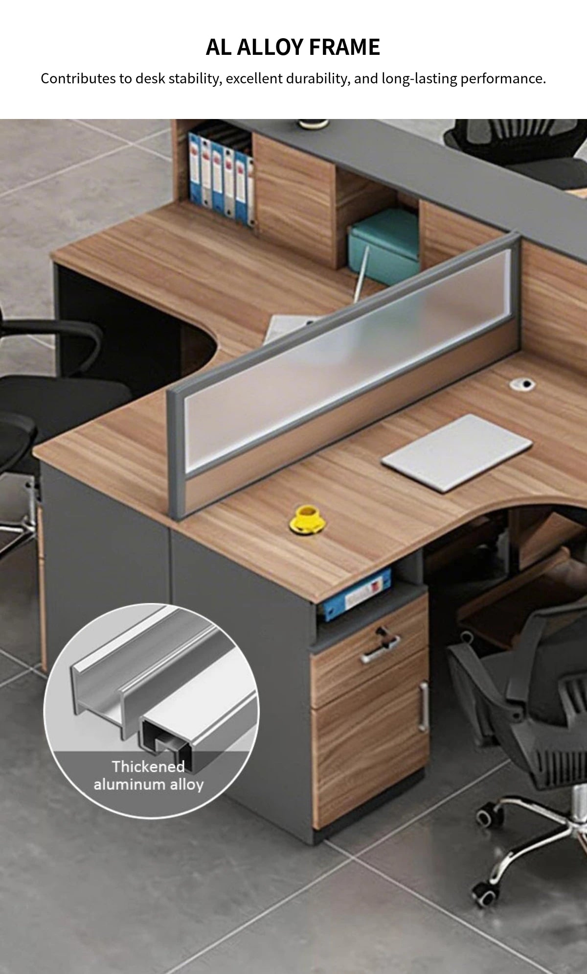 Office Workstation Desk 55-220 in Wide with Privacy Panel for Home Office — Detail image 3