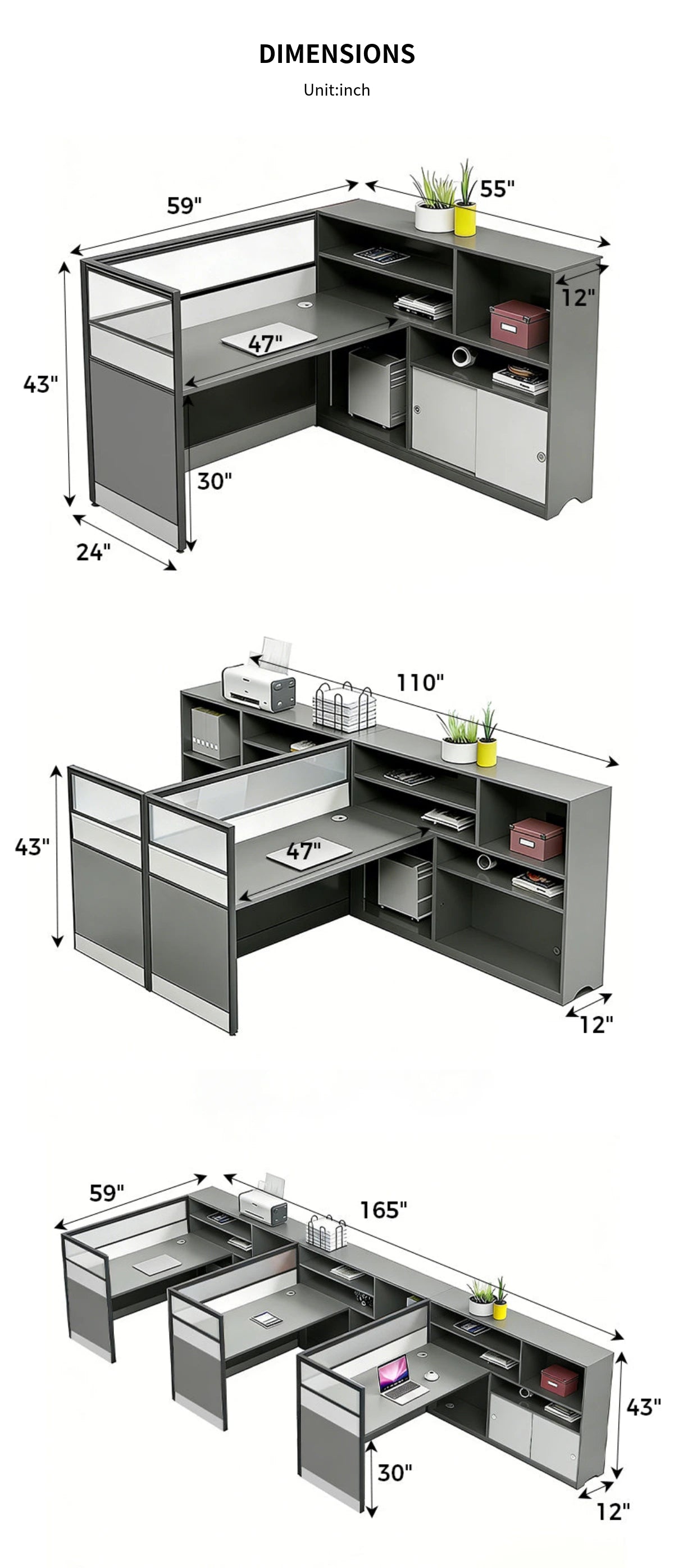 Office Workstation Desk with Privacy Panel, Cable Management & Mobile Pedestal — Detail image 8