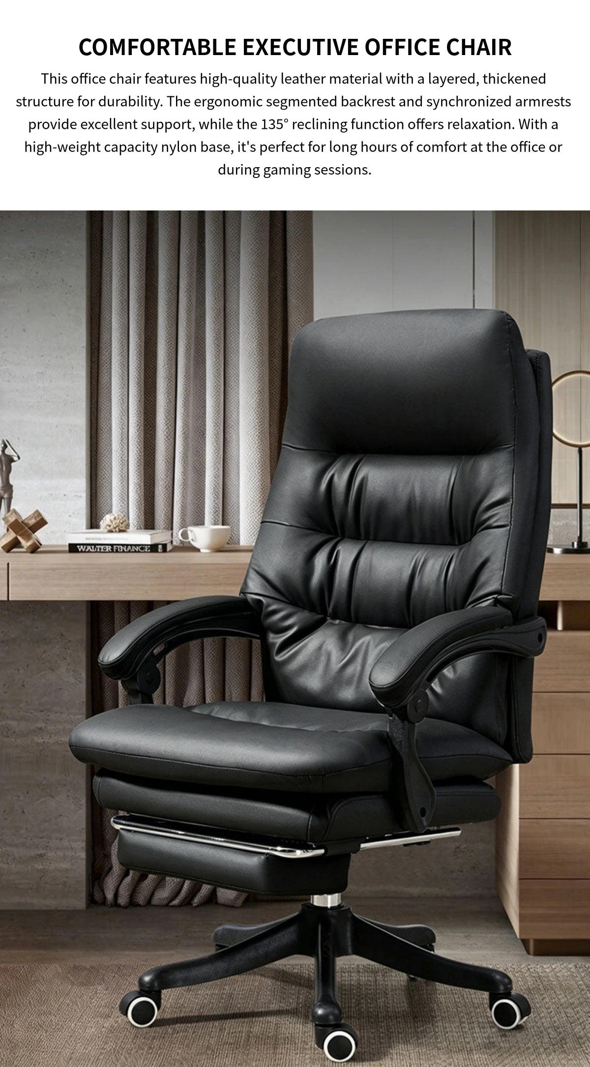 Modern Executive Desk with Lumbar Support, Swivel & Round for Home Office — Detail image 1