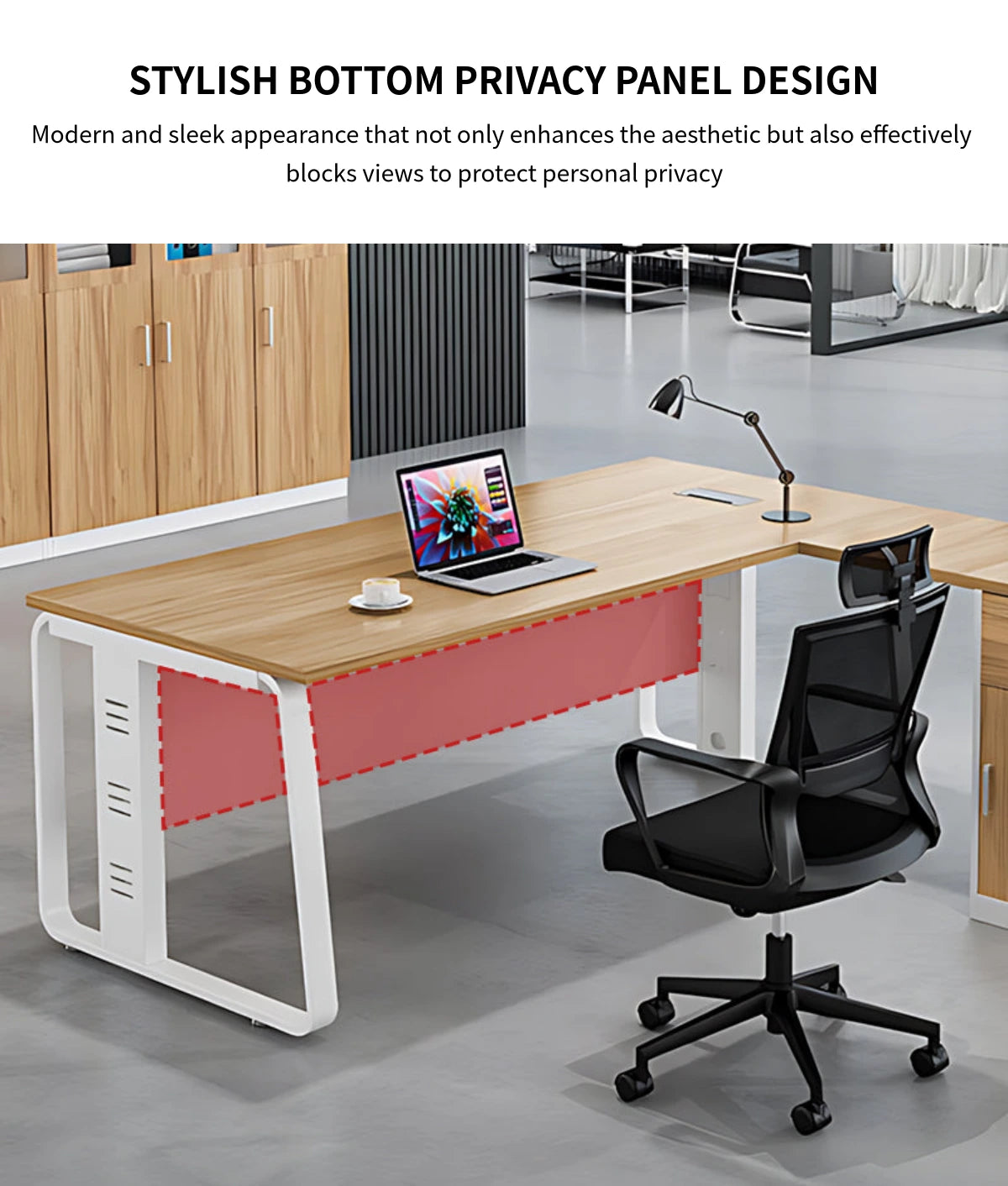 L-Shaped Executive Desk with Built-In Outlets, Cable Management & Priv — Detail image 5