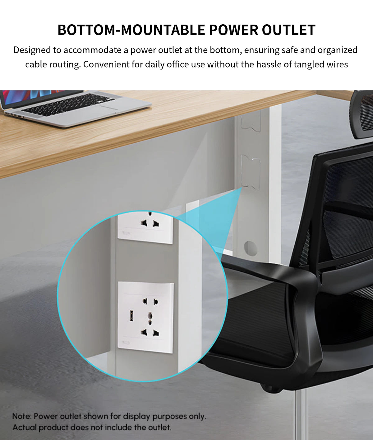 L-Shaped Executive Desk with Built-In Outlets, Cable Management & Priv — Detail image 6