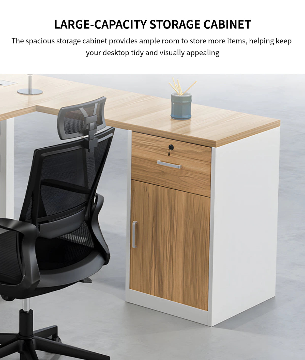 L-Shaped Executive Desk with Built-In Outlets, Cable Management & Priv — Detail image 8