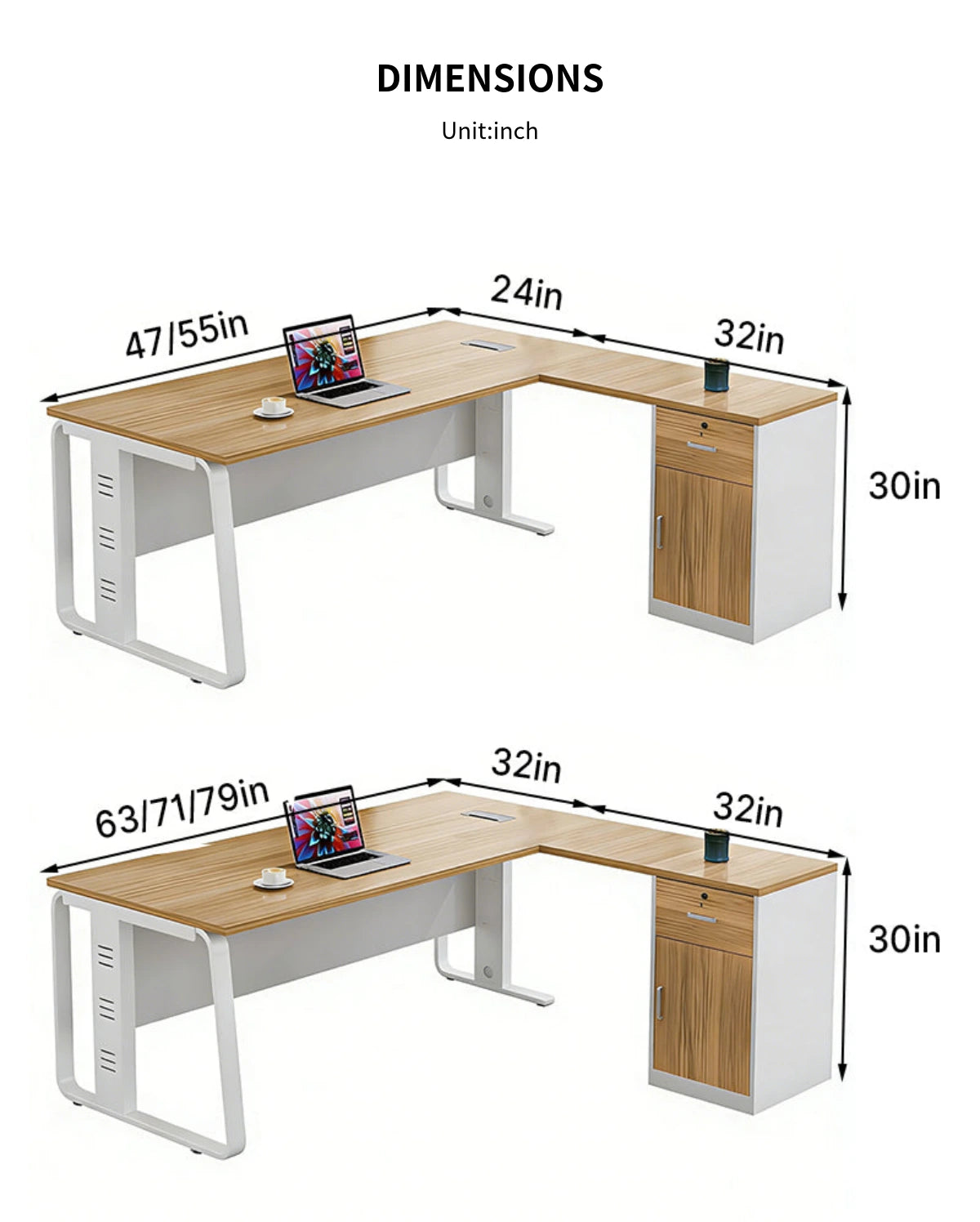 L-Shaped Executive Desk with Built-In Outlets, Cable Management & Priv — Detail image 10