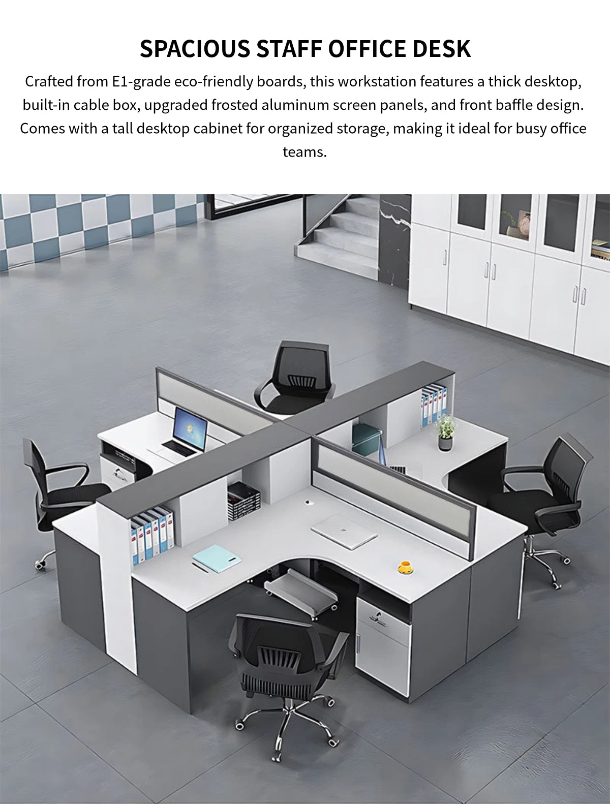 Office Workstation Desk with Privacy Panel, Cable Management & Glass Top for Home Office — Detail image 1