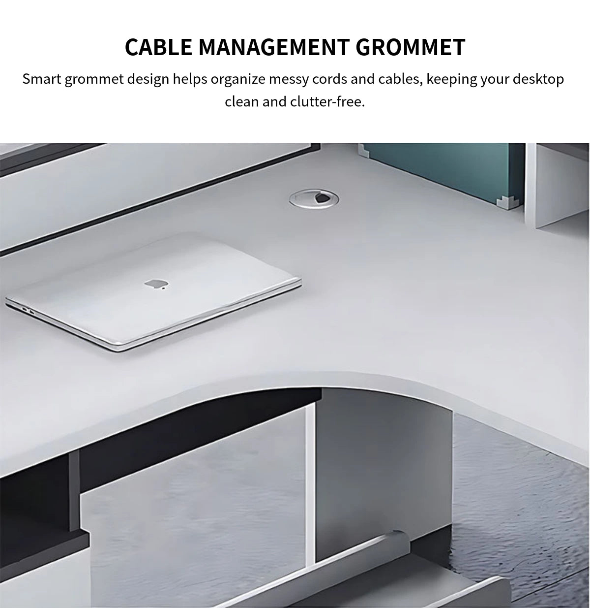 Office Workstation Desk with Privacy Panel, Cable Management & Glass Top for Home Office — Detail image 4