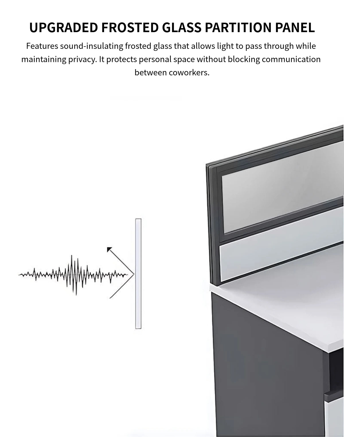 Office Workstation Desk with Privacy Panel, Cable Management & Glass Top for Home Office — Detail image 6