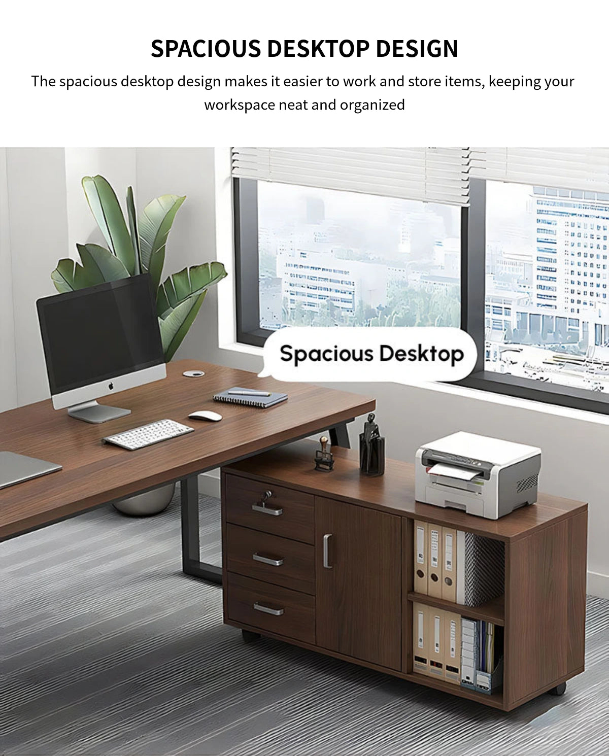 L-Shaped Office Desk with Cable Management, Lockable & Lumbar Support for Home Office — Detail image 3