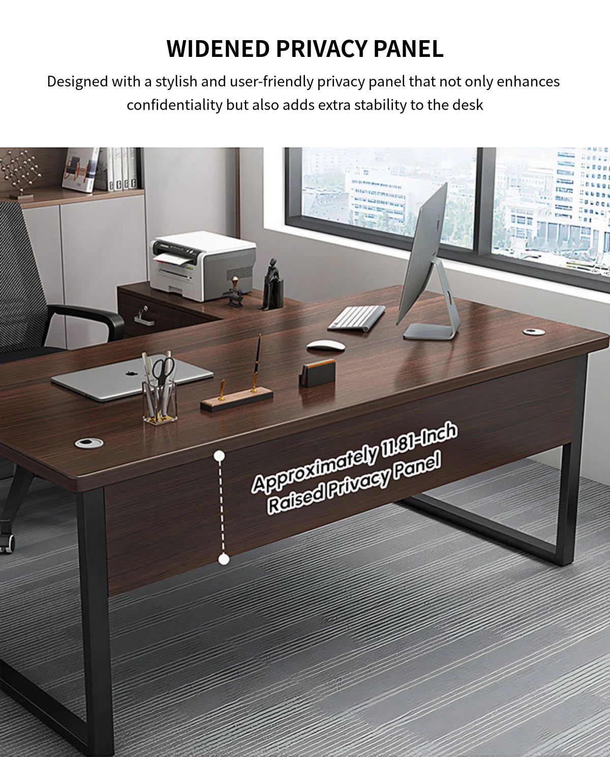 L-Shaped Office Desk with Cable Management, Lockable & Lumbar Support for Home Office — Detail image 7