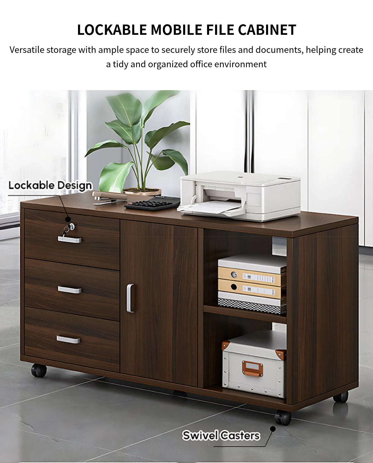 L-Shaped Office Desk with Cable Management, Lockable & Lumbar Support for Home Office — Detail image 9