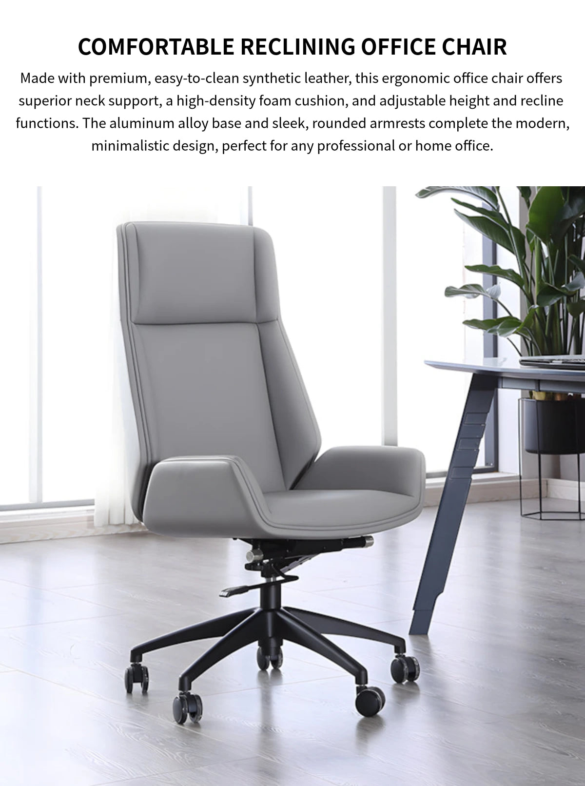 Luxurious Sleek Ergonomic Office Chair with Neck Support & Recline Function for Executive & Home Use BGY-107 — Detail image 1