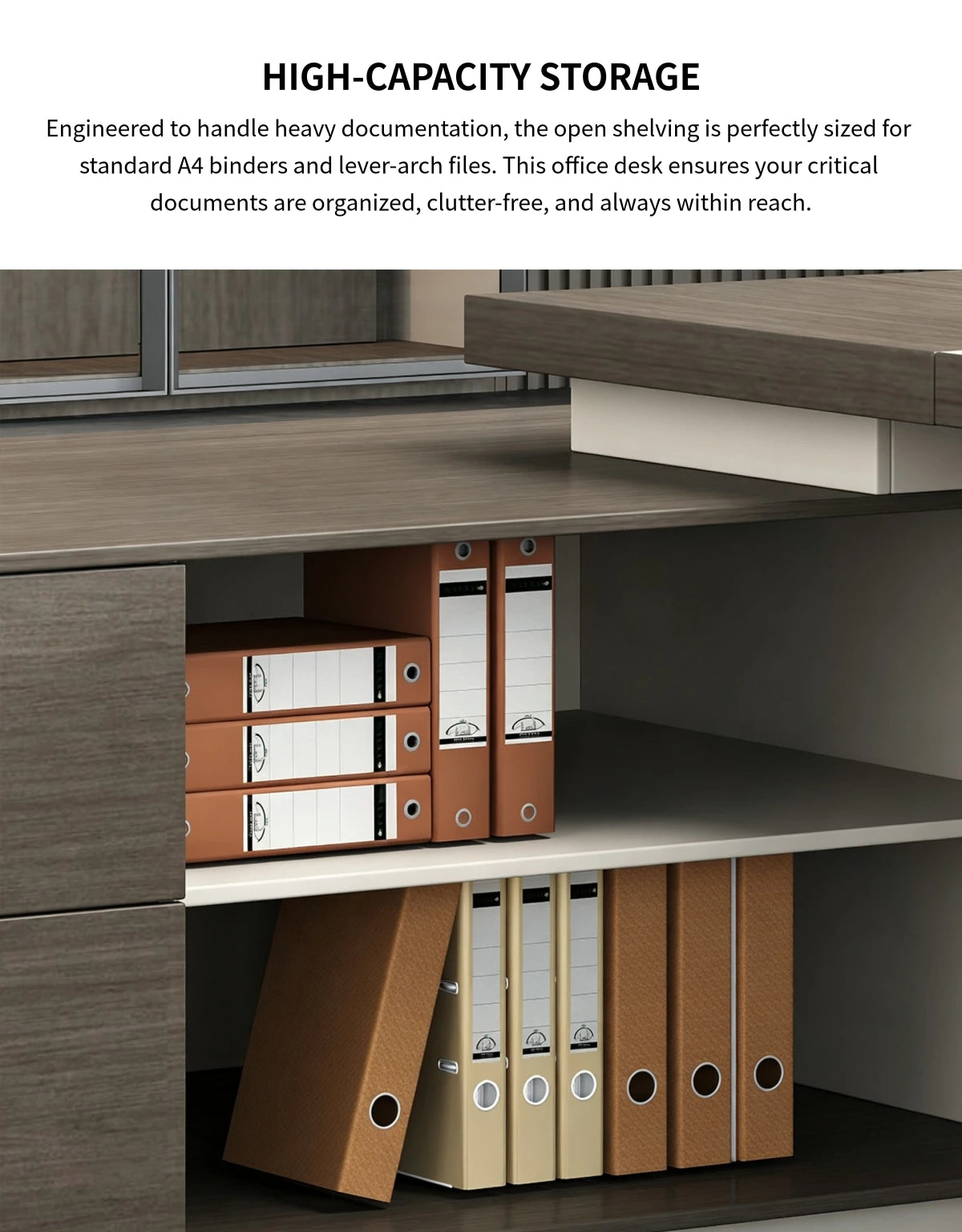 L-Shaped Executive Desk with LED Lighting, Side Storage & Cable Management for Home Office — Detail image 4