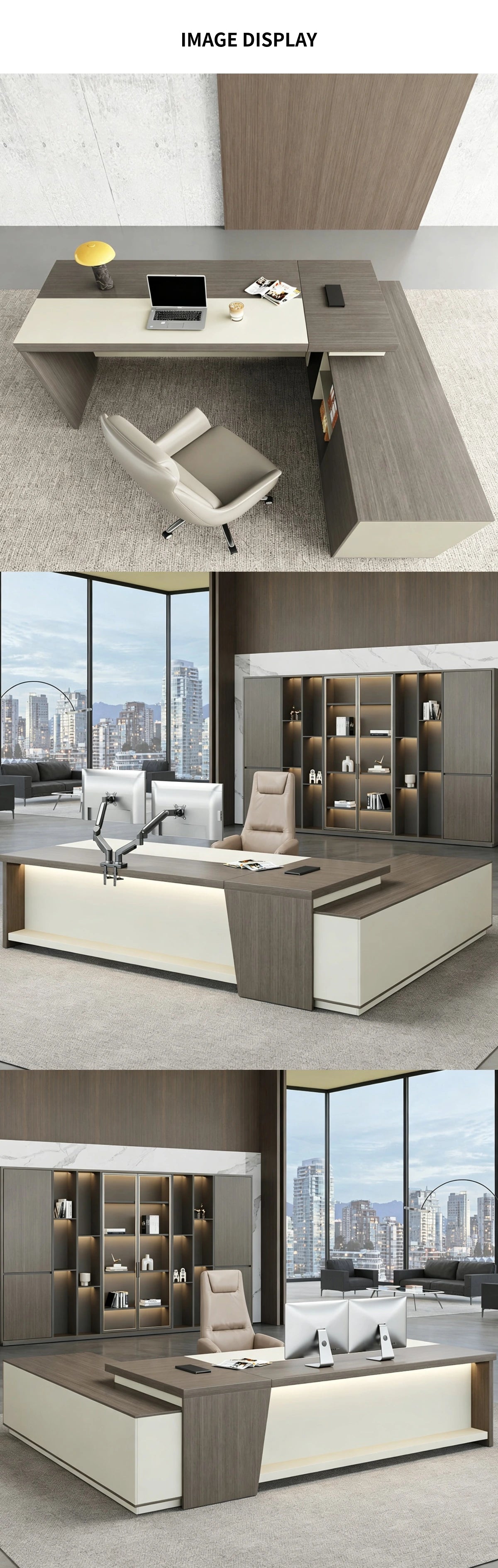 L-Shaped Executive Desk with LED Lighting, Side Storage & Cable Management for Home Office — Detail image 6