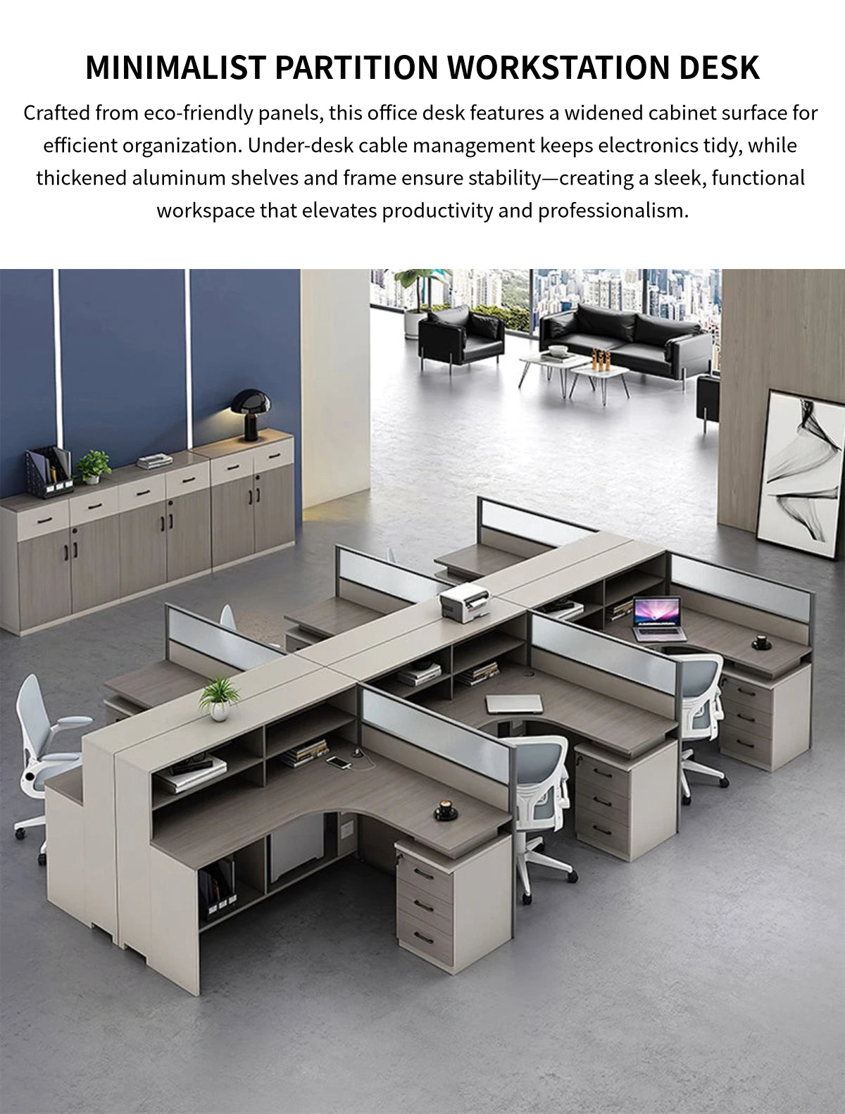 L-Shaped Office Desk with Built-In Outlets, Cable Management & Glass Top for Home Office — Detail image 1