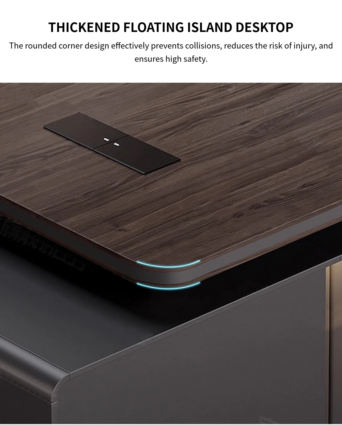 Modern Executive Desk with Curved, Cable Management & Side Storage for — Detail image 4