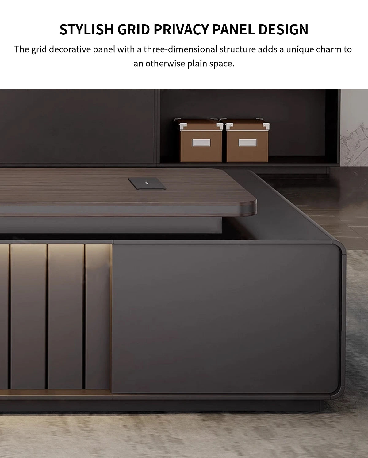 Modern Executive Desk with Curved, Cable Management & Side Storage for — Detail image 6
