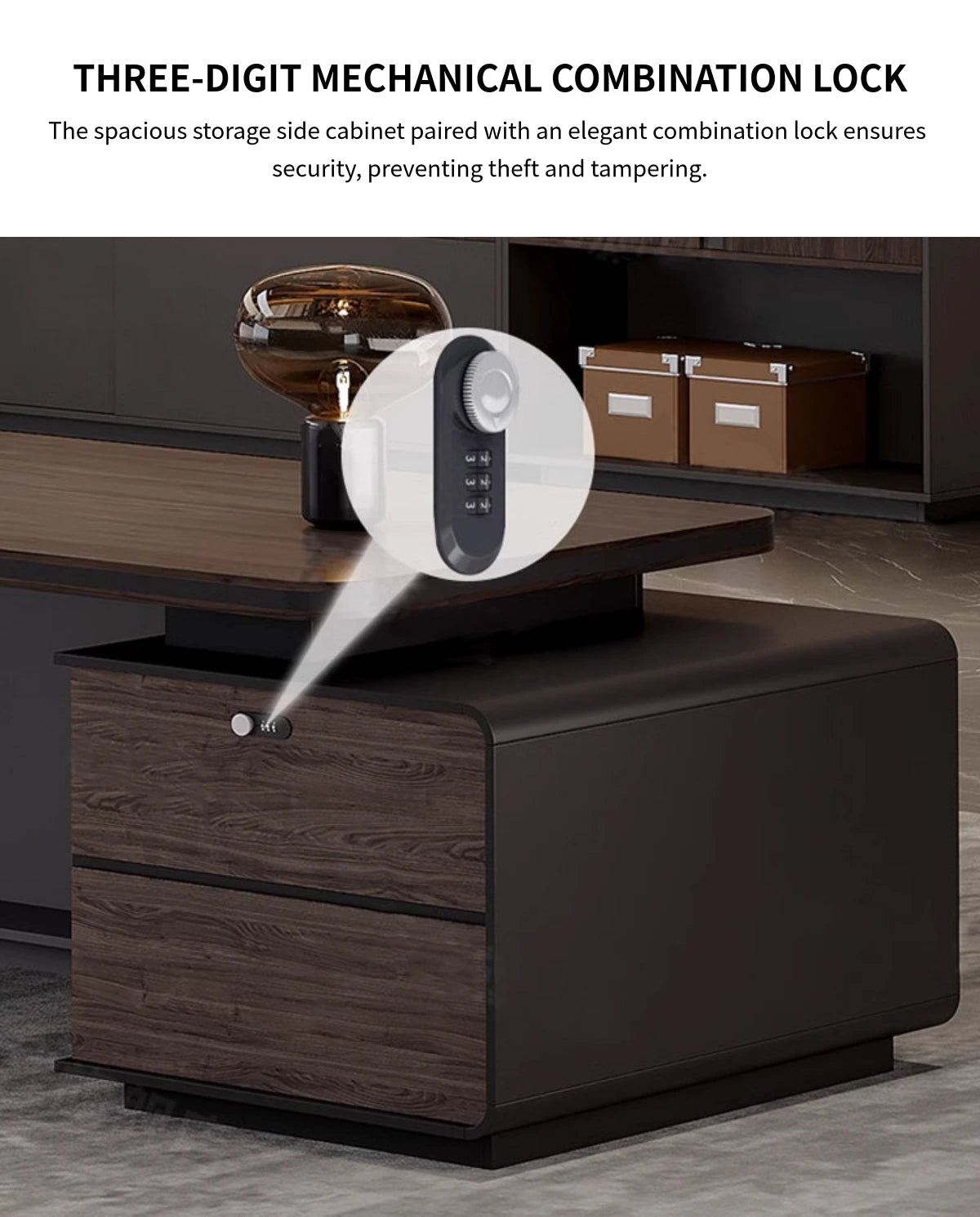 Modern Executive Desk with Curved, Cable Management & Side Storage for — Detail image 8