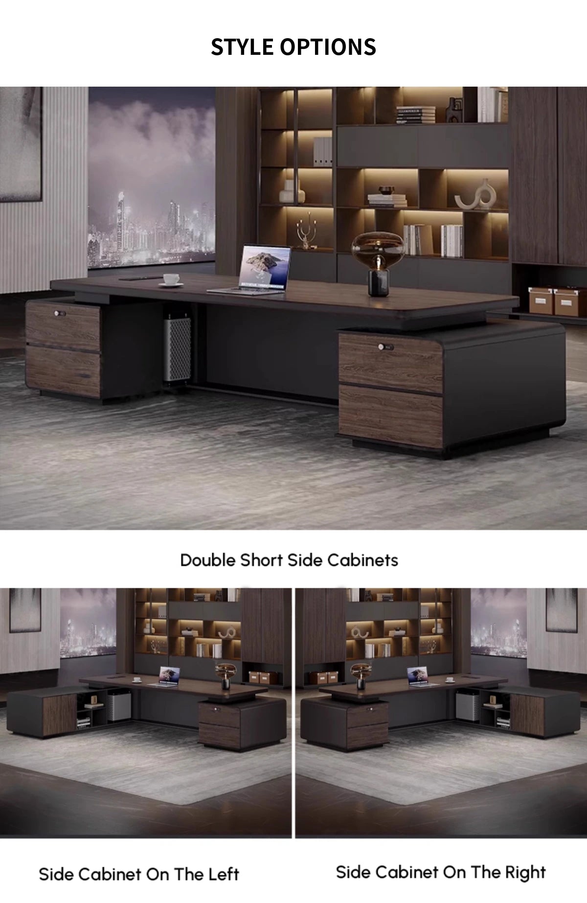 Modern Executive Desk with Curved, Cable Management & Side Storage for — Detail image 11