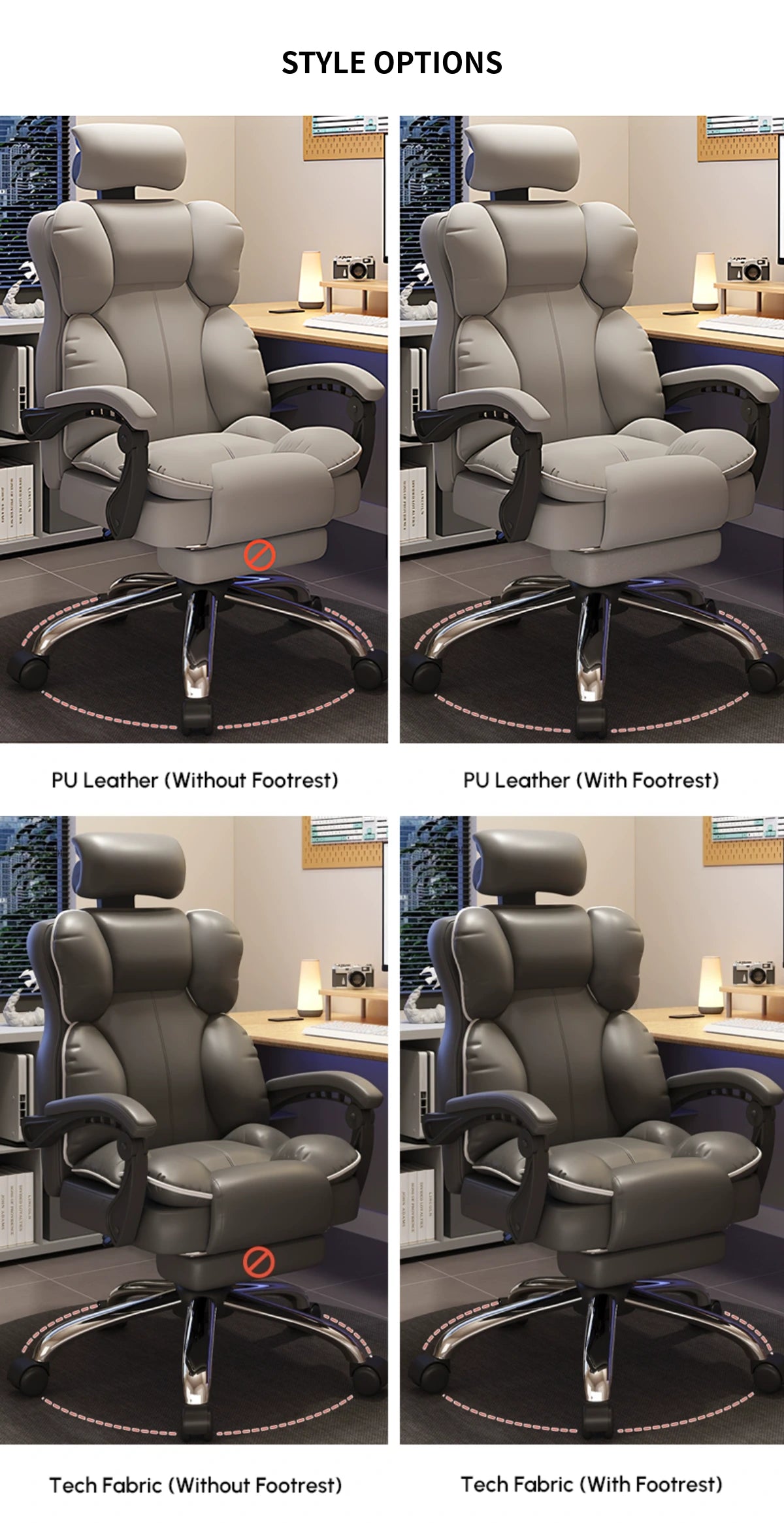 Gaming Office Chair with Reclining, Lumbar Support & Portable for Gaming Setup — Detail image 9