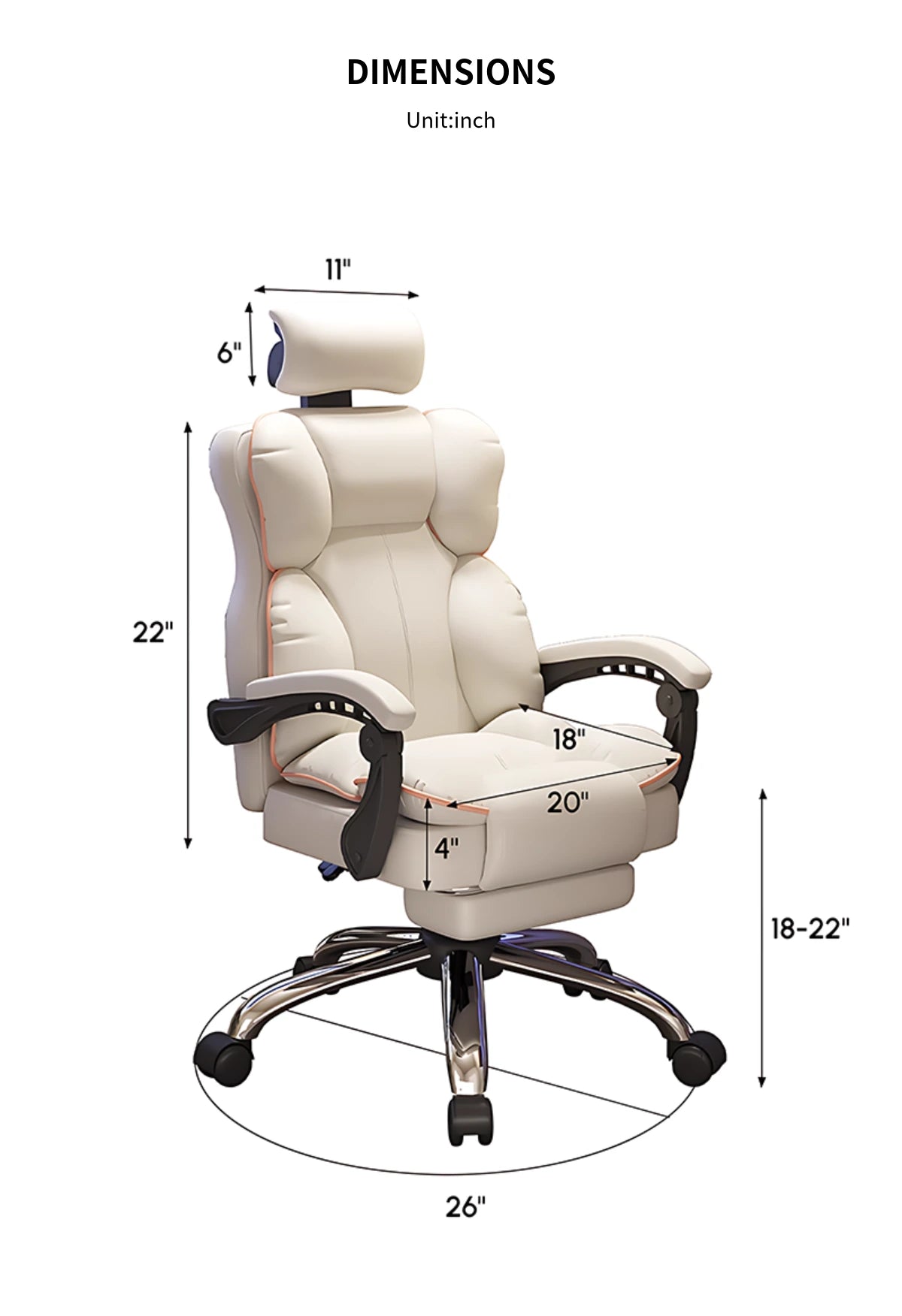 Gaming Office Chair with Reclining, Lumbar Support & Portable for Gaming Setup — Detail image 10