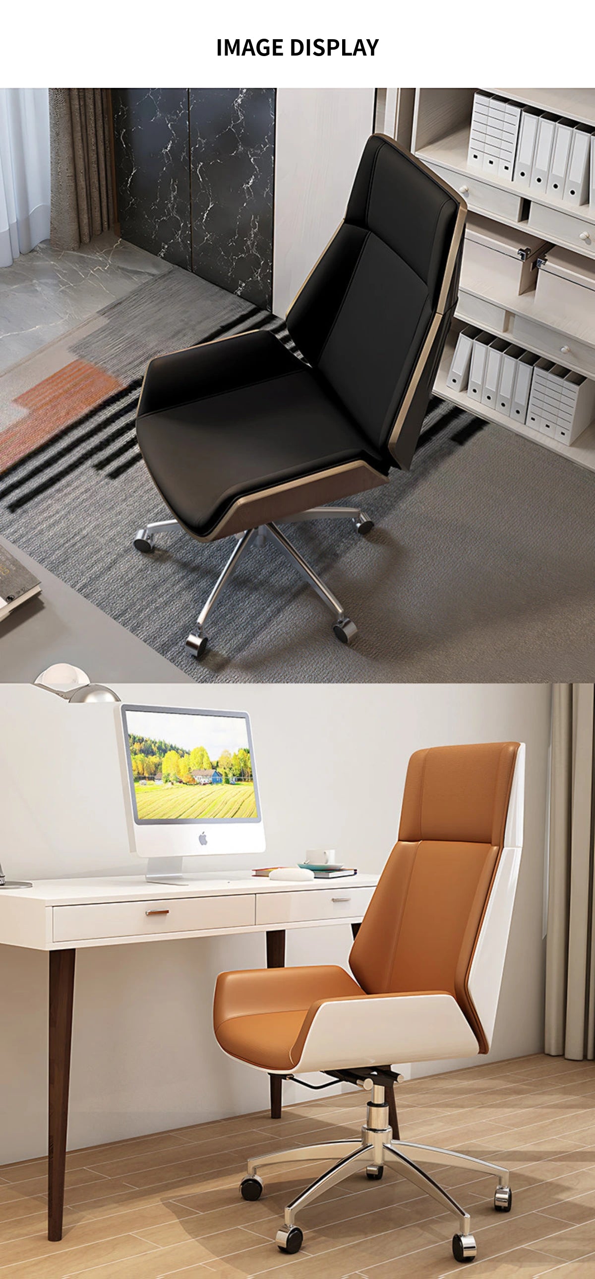 Leather Executive Office Chair with Genuine Leather, Solid Wood & Lumbar Support — Detail image 9