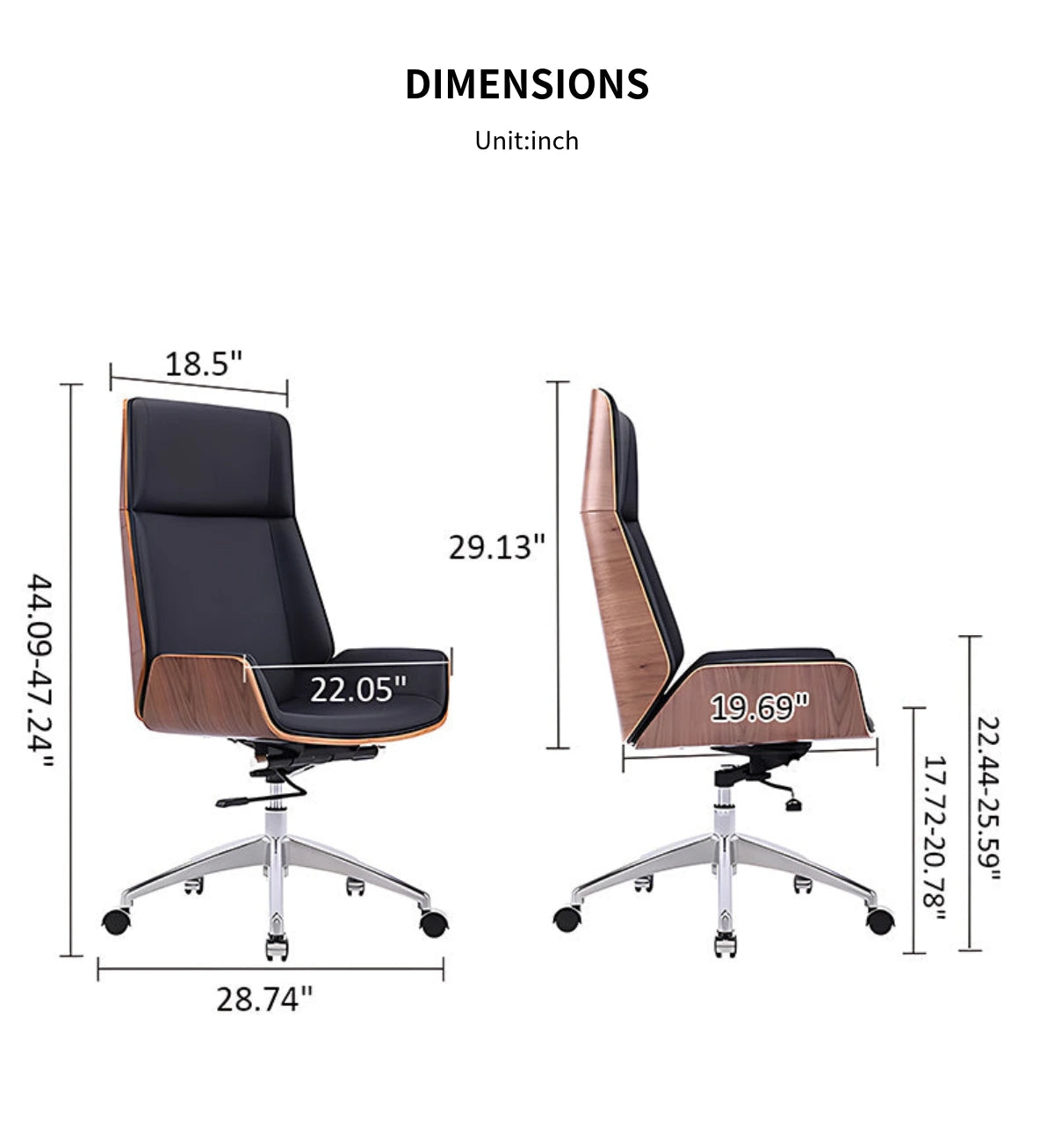 Leather Executive Office Chair with Genuine Leather, Solid Wood & Lumbar Support — Detail image 12