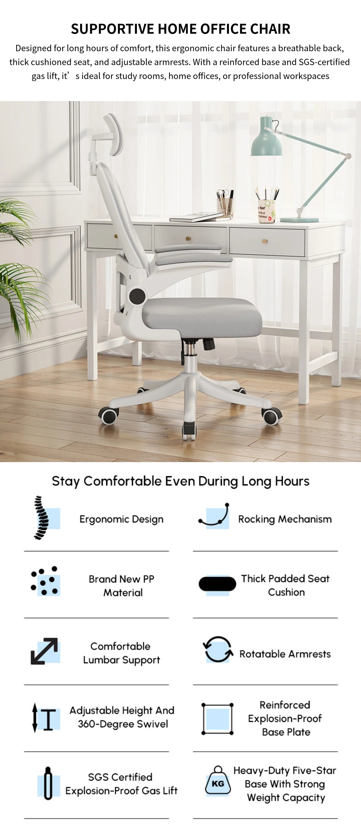 Mesh Ergonomic Office Chair with Lumbar Support, Swivel & Breathable Mesh for Home Office — Detail image 1
