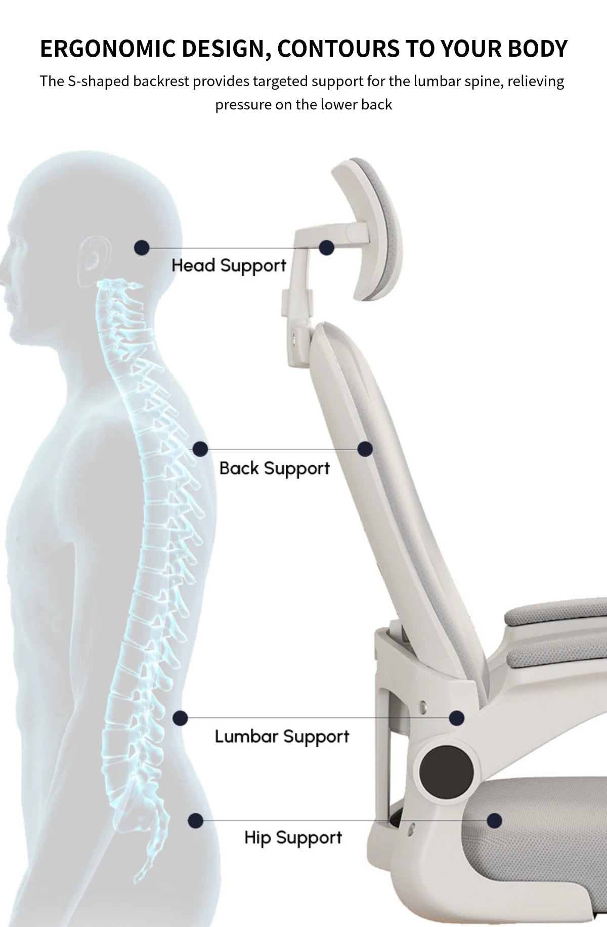 Mesh Ergonomic Office Chair with Lumbar Support, Swivel & Breathable Mesh for Home Office — Detail image 4