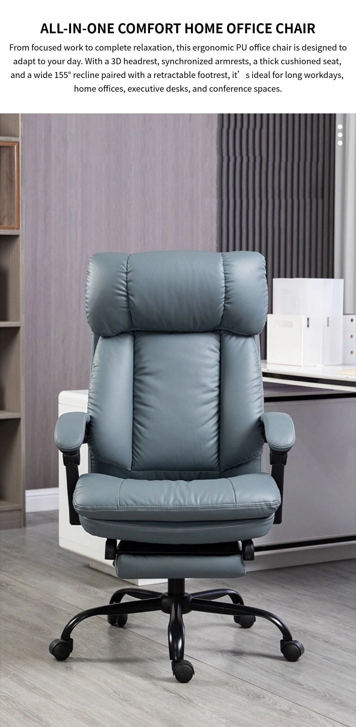 Modern Executive Desk 26 in Wide with Curved, Lumbar Support & Reclining for Home Office — Detail image 1