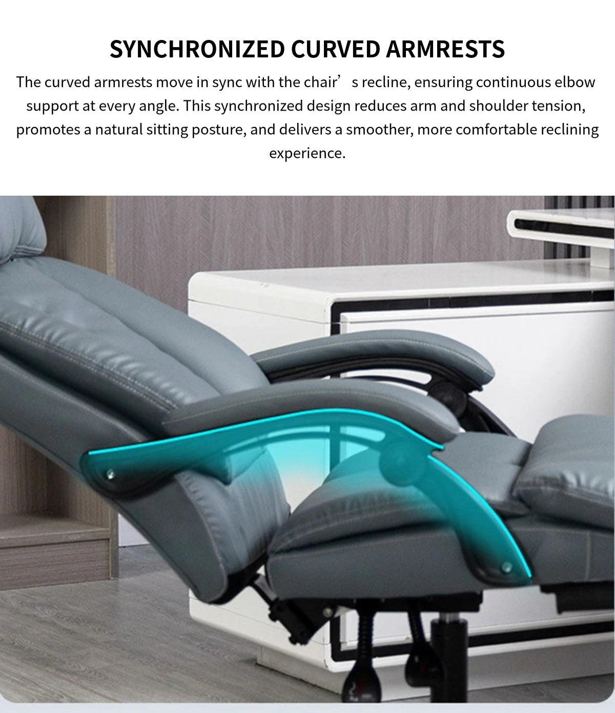 Modern Executive Desk 26 in Wide with Curved, Lumbar Support & Reclining for Home Office — Detail image 4