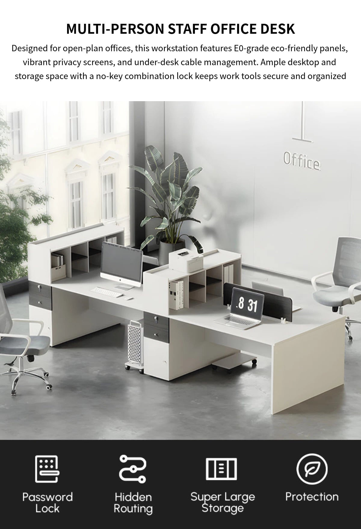 Round Office Desk with Cable Management, Lockable & File Drawers for Home Office — Detail image 1