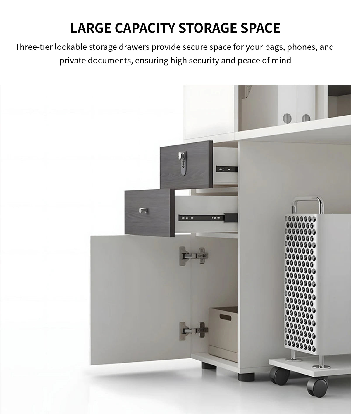 Round Office Desk with Cable Management, Lockable & File Drawers for Home Office — Detail image 9