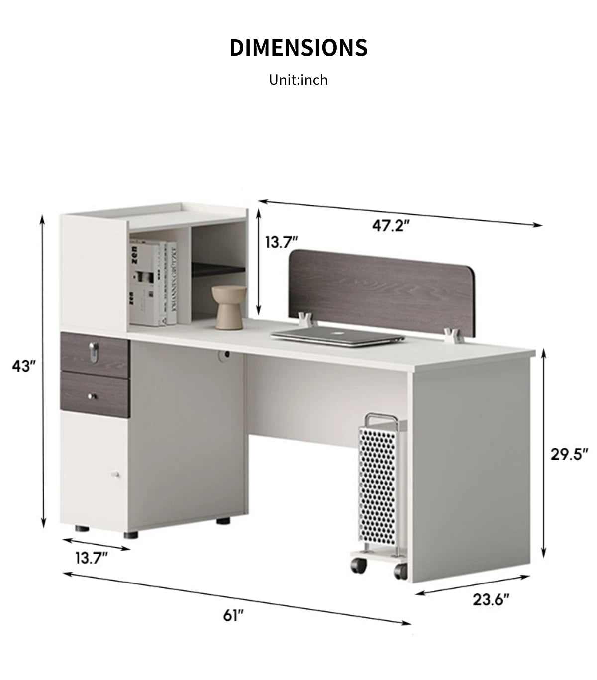 Round Office Desk with Cable Management, Lockable & File Drawers for Home Office — Detail image 14