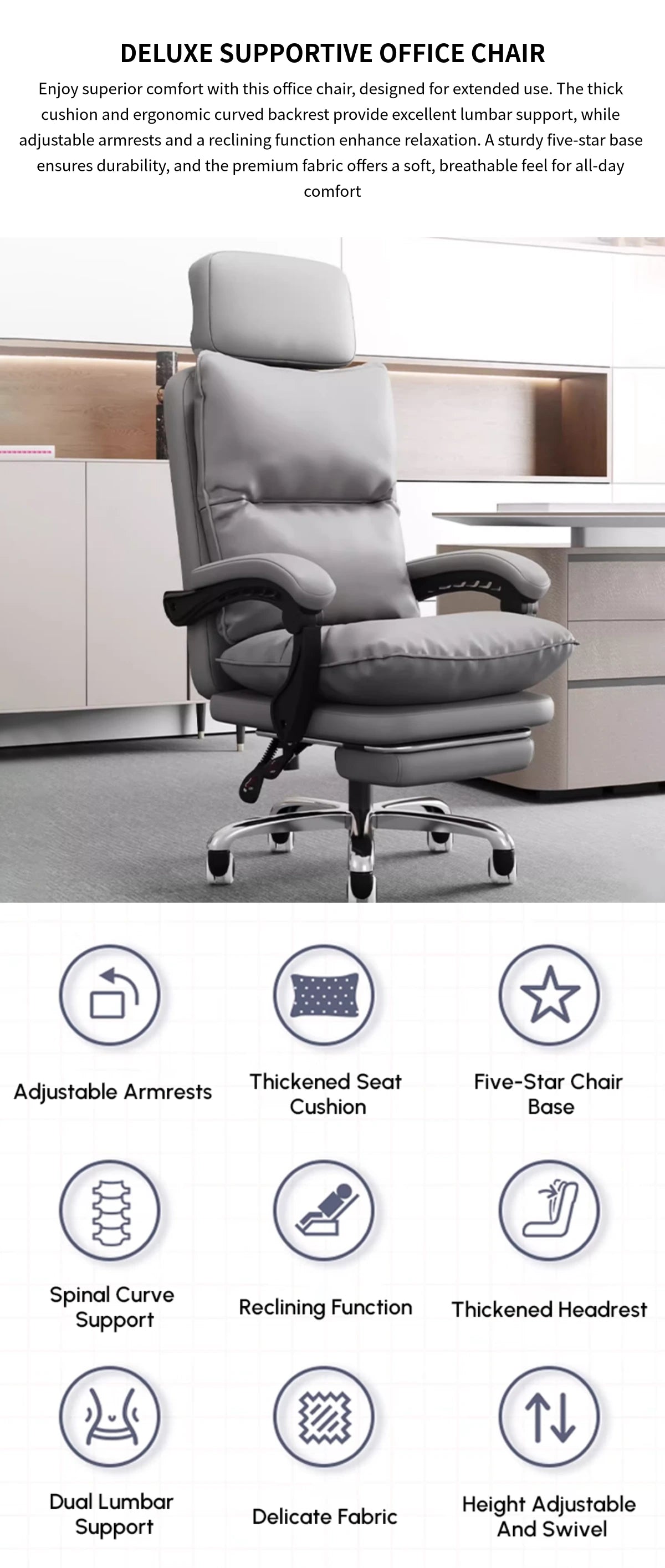 Mesh Ergonomic Office Chair with Reclining, Curved & Breathable Mesh for Home Office — Detail image 1