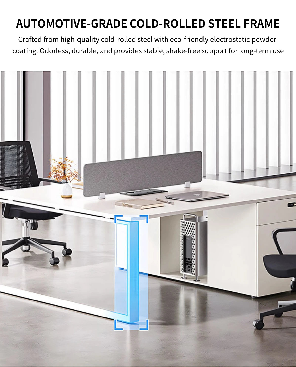 Office Workstation Desk with Built-In Outlets, Cable Management & File Drawers — Detail image 5