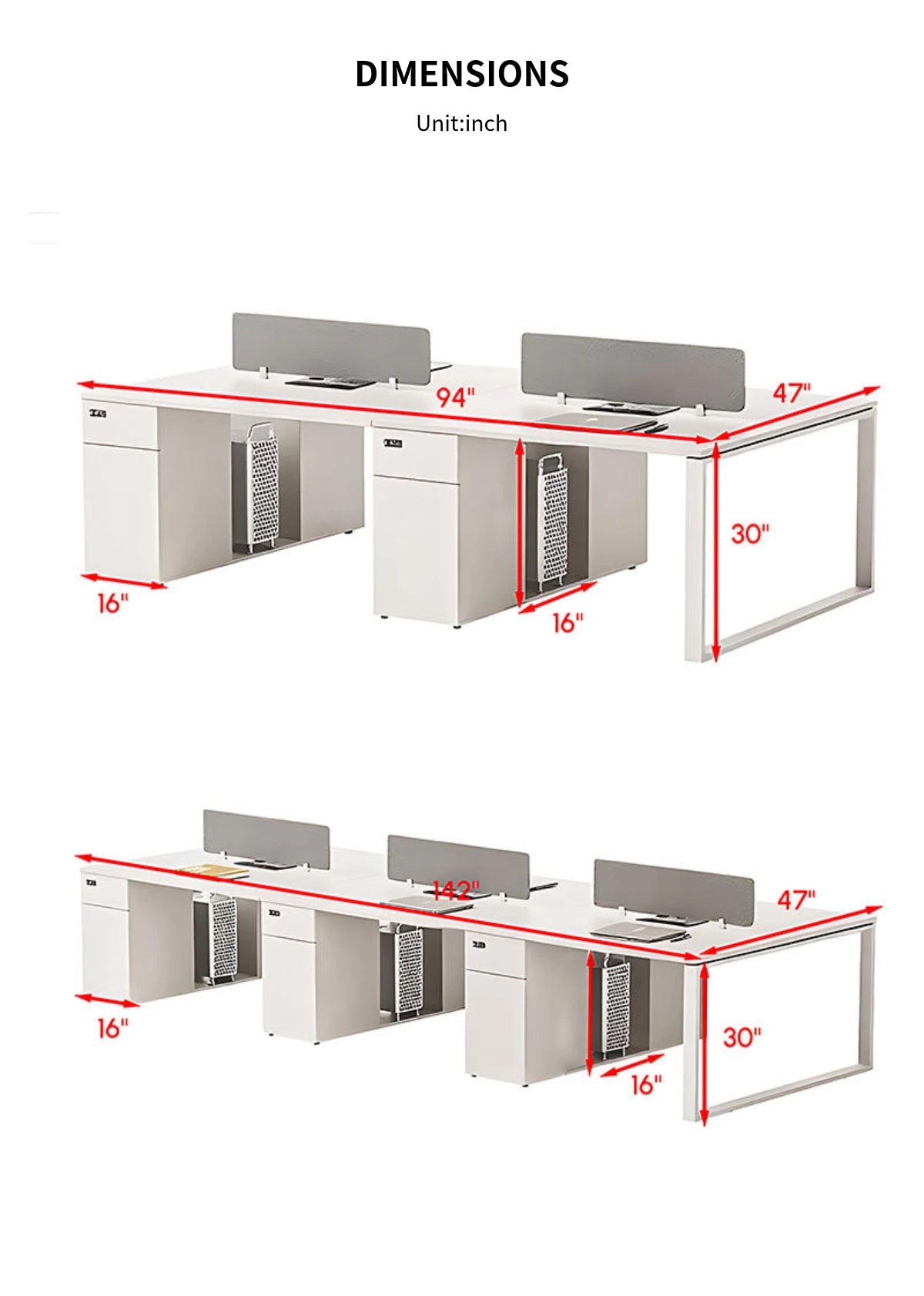 Office Workstation Desk with Built-In Outlets, Cable Management & File Drawers — Detail image 12